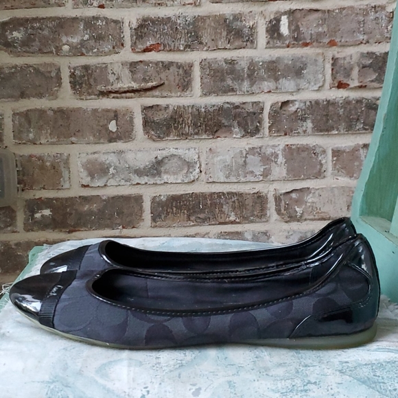 Coach Shoes - Coach Cecile Black Canvas Patent Leather Flats